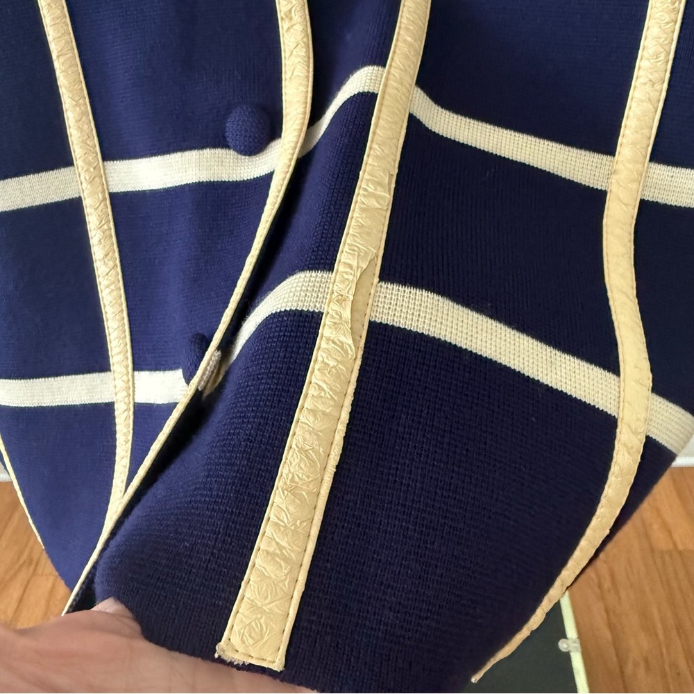 Vintage Neusters Navy Grid Vest Cream Trim Button Front Size L - Picture 10 of 13